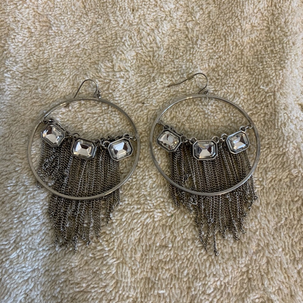 Silver and Rhinestone Earrings - Picture 2 of 2